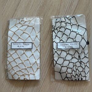 BNWT 2PC Fishnet Tights with Pearl and Crystal Accents, Black/Beige, OS